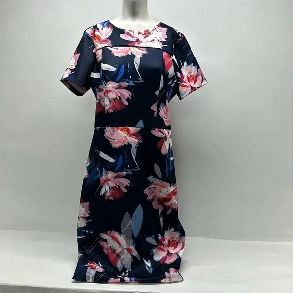 Alexia Admor Dress Short Sleeve A Line Scuba Floral Print Navy Blue Size XL - Picture 2 of 10
